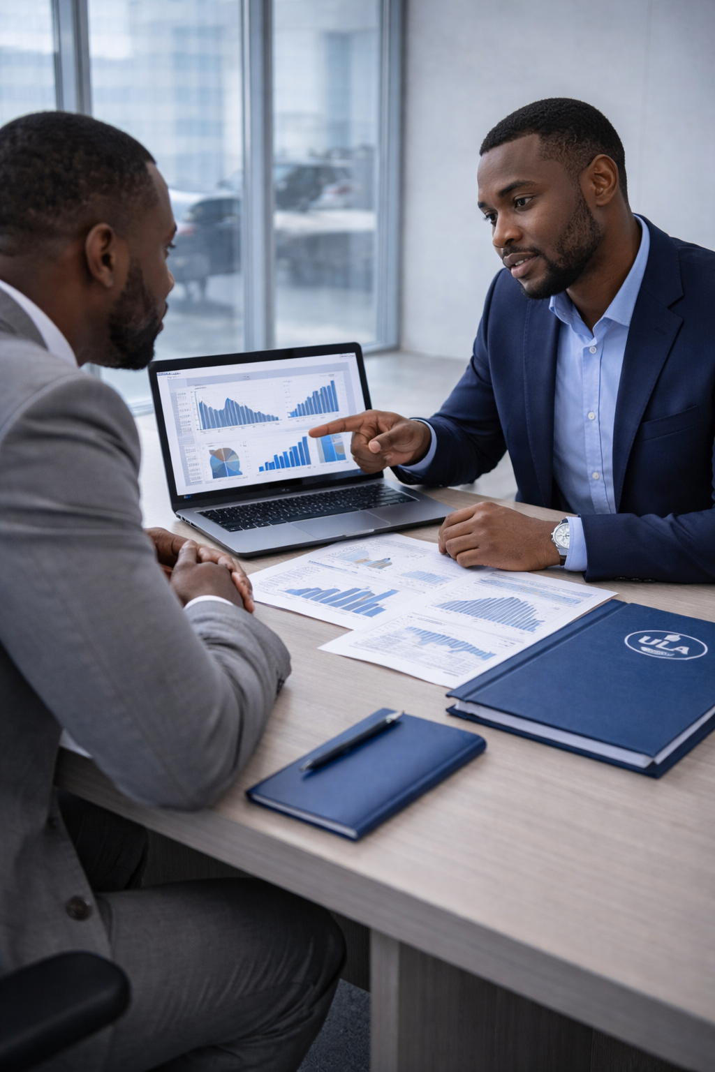 Businessmen reviewing financial recovery plans